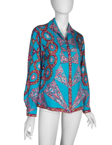 Emilio Pucci Vintage 1960s Psychedelic Gem Print Silk Shirt