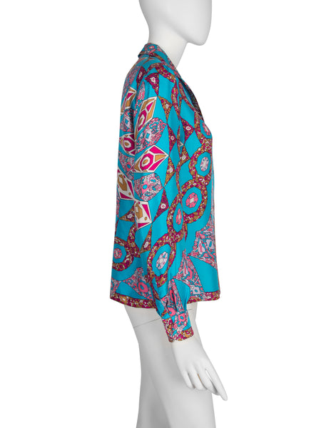 Emilio Pucci Vintage 1960s Psychedelic Gem Print Silk Shirt