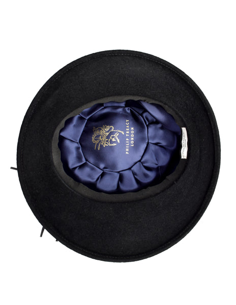 Philip Treacy Vintage Black Wool Flower Embellished Asymmetrical Hat