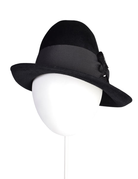 Philip Treacy Vintage Black Wool Fringed Ribbon Asymmetrical Hat