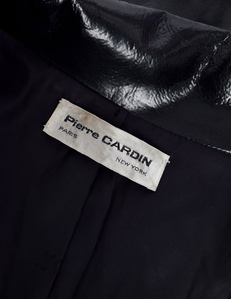 Pierre Cardin Vintage c. 1967-1969 Space Age Mod Black Oil Slick Patent Vinyl Trench Raincoat