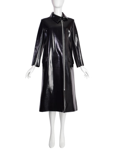 Pierre Cardin Vintage c. 1967-1969 Space Age Mod Black Oil Slick Patent Vinyl Trench Raincoat