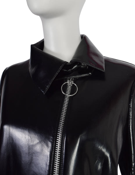 Pierre Cardin Vintage c. 1967-1969 Space Age Mod Black Oil Slick Patent Vinyl Trench Raincoat