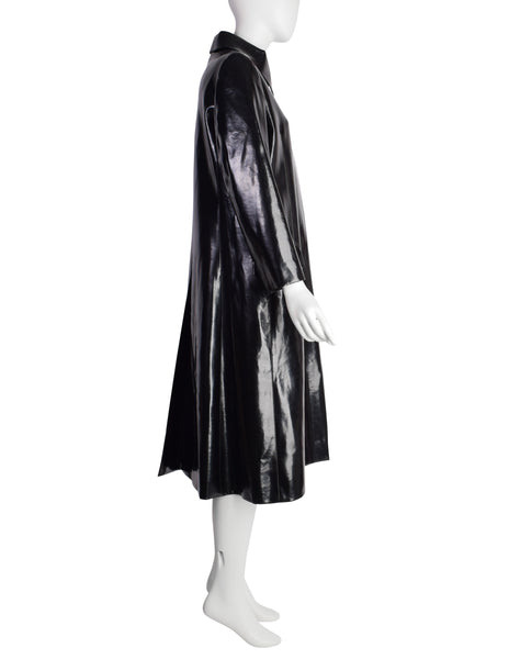 Pierre Cardin Vintage c. 1967-1969 Space Age Mod Black Oil Slick Patent Vinyl Trench Raincoat