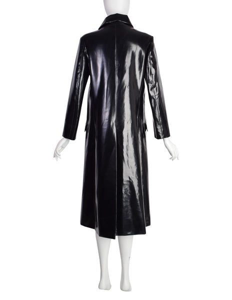 Pierre Cardin Vintage c. 1967-1969 Space Age Mod Black Oil Slick Patent Vinyl Trench Raincoat