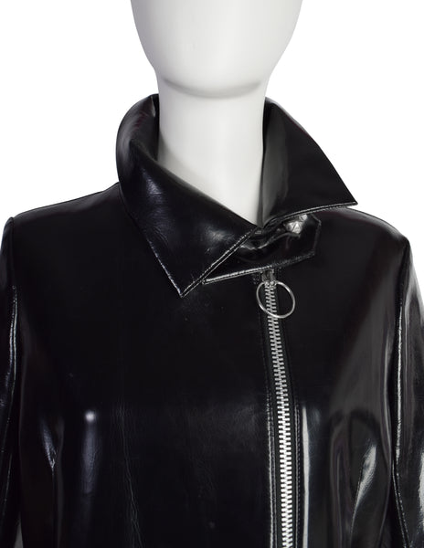 Pierre Cardin Vintage c. 1967-1969 Space Age Mod Black Oil Slick Patent Vinyl Trench Raincoat