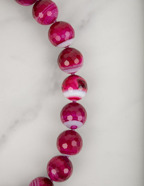 Vintage Fuchsia Striped Faceted Agate Beaded Necklace