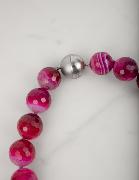 Vintage Fuchsia Striped Faceted Agate Beaded Necklace