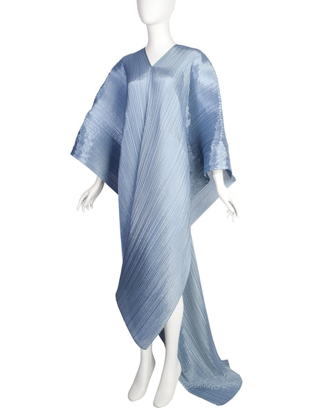 Pleats Please by Issey Miyake Light Blue Dramatic Madame T Wrap Cape Tunic Caftan Dress