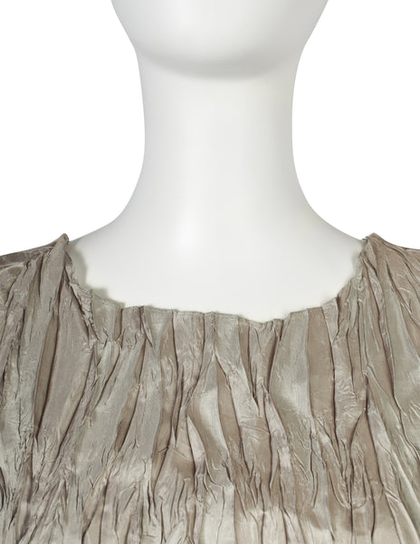 Pleats Please by Issey Miyake Vintage Taupe Crinkle Pleated Top