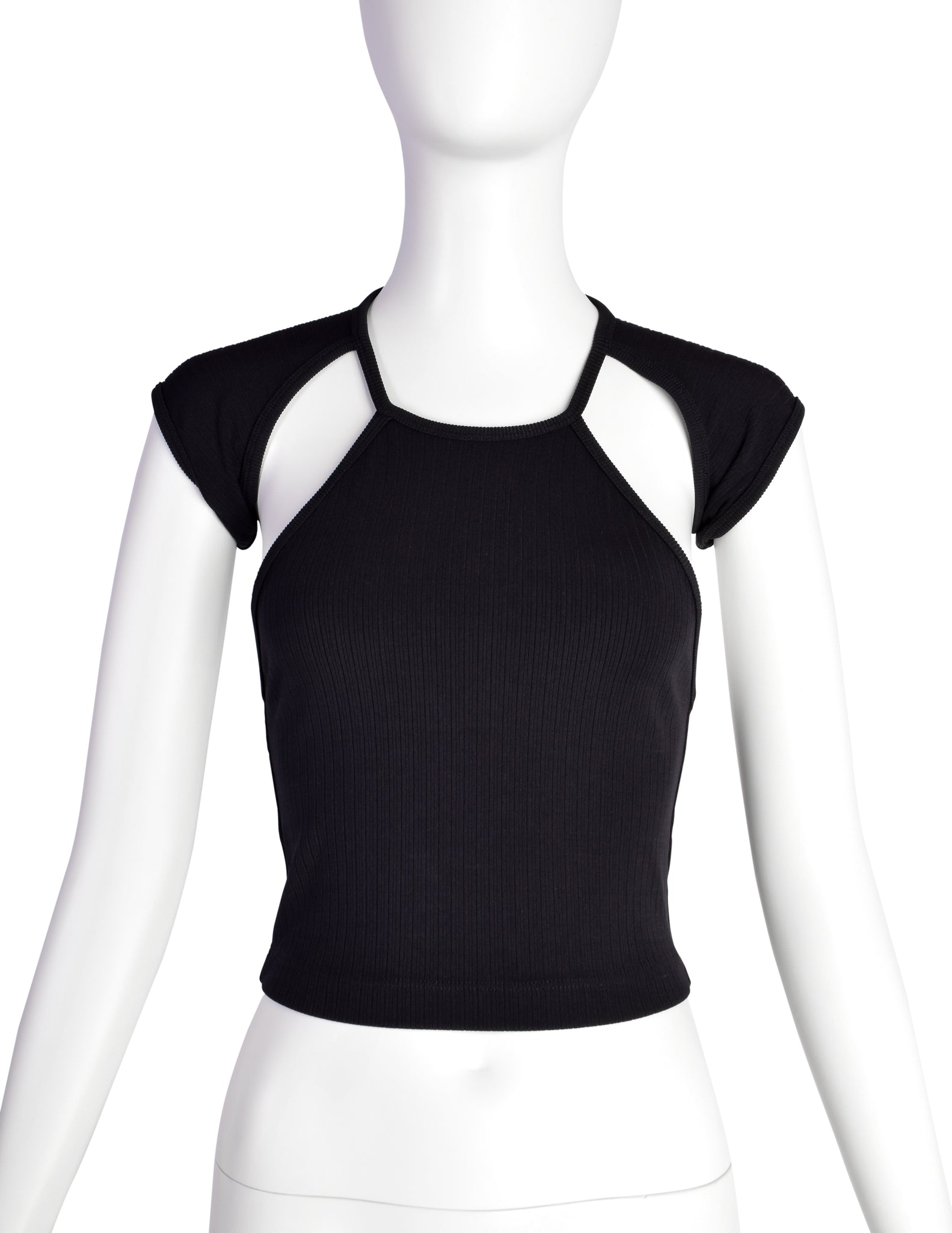 Plein Sud Vintage 1990s Black Ribbed Stretch Conceptual Crop Top
