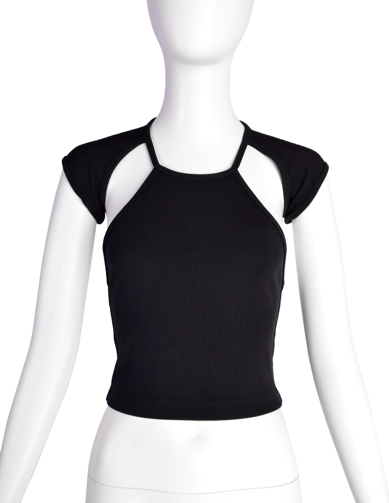 Plein Sud Vintage 1990s Black Ribbed Stretch Conceptual Crop Top