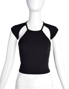 Plein Sud Vintage 1990s Black Ribbed Stretch Conceptual Crop Top
