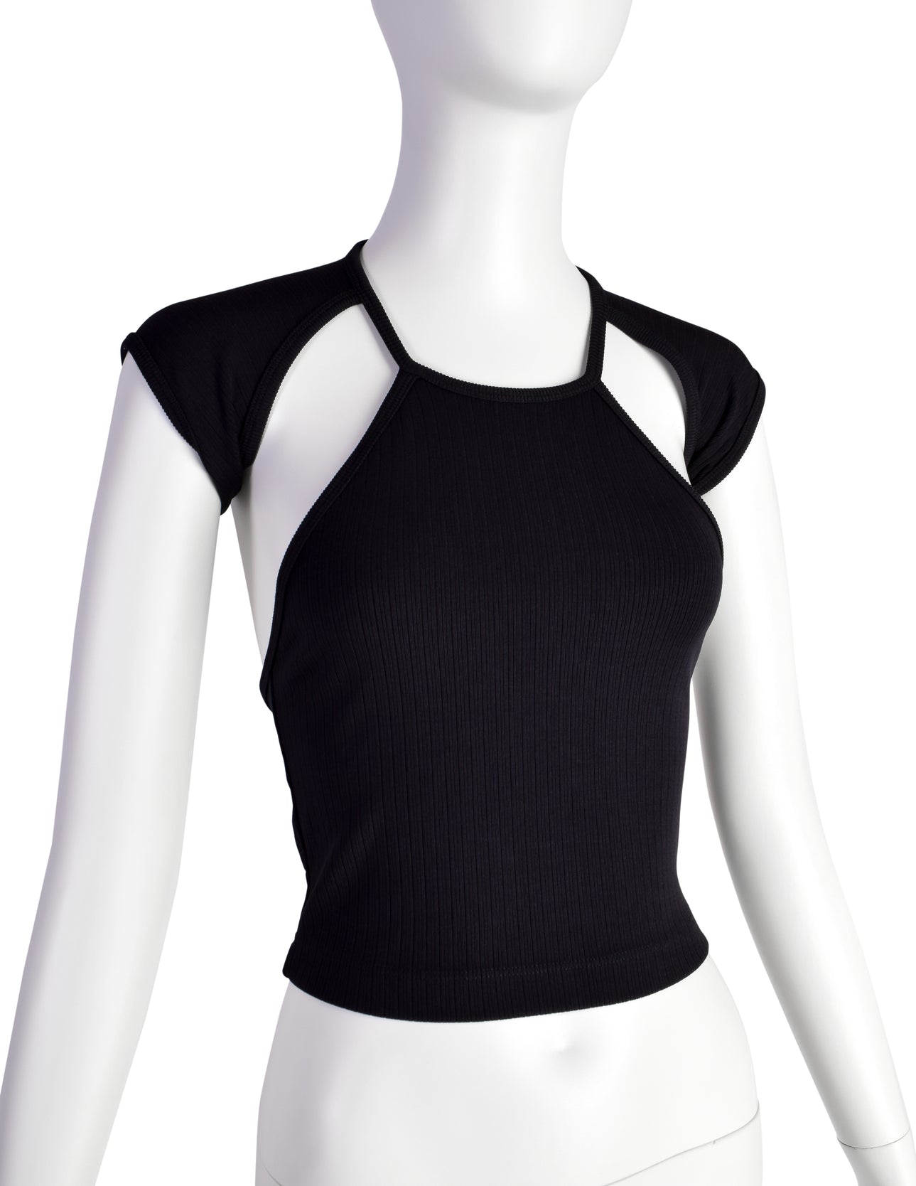 Plein Sud Vintage 1990s Black Ribbed Stretch Conceptual Crop Top
