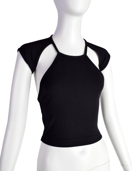Plein Sud Vintage 1990s Black Ribbed Stretch Conceptual Crop Top
