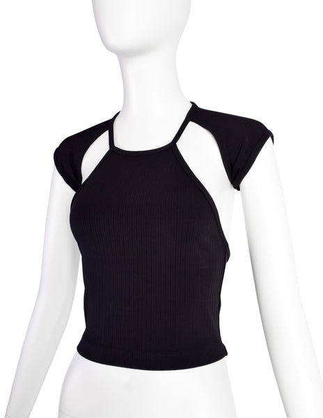 Plein Sud Vintage 1990s Black Ribbed Stretch Conceptual Crop Top