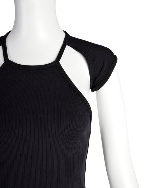 Plein Sud Vintage 1990s Black Ribbed Stretch Conceptual Crop Top