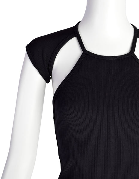 Plein Sud Vintage 1990s Black Ribbed Stretch Conceptual Crop Top