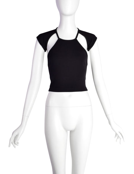 Plein Sud Vintage 1990s Black Ribbed Stretch Conceptual Crop Top