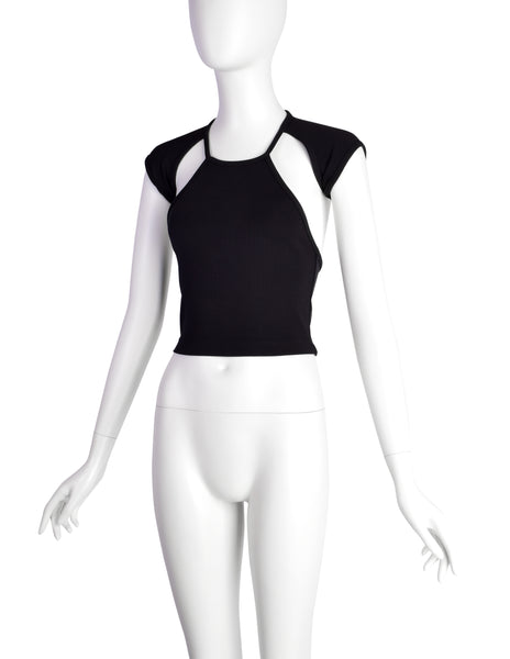 Plein Sud Vintage 1990s Black Ribbed Stretch Conceptual Crop Top