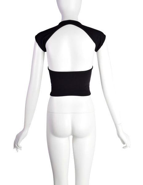 Plein Sud Vintage 1990s Black Ribbed Stretch Conceptual Crop Top