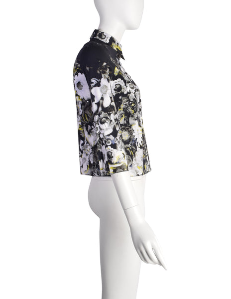 Prada SS 2010 Black White Yellow Floral Print Button Up Shirt