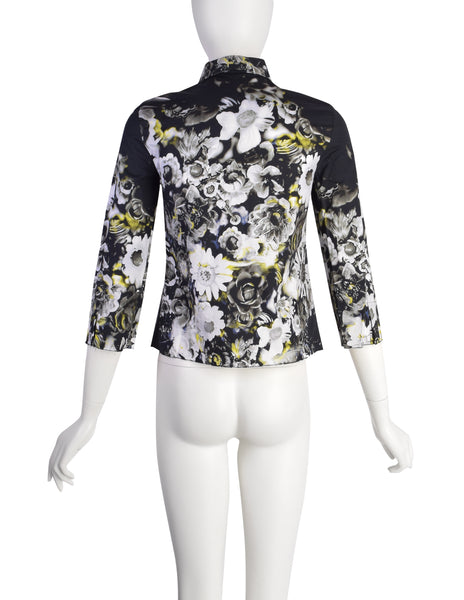 Prada SS 2010 Black White Yellow Floral Print Button Up Shirt