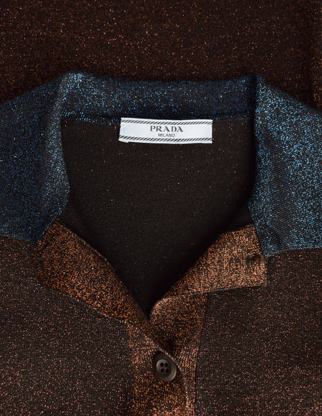 Prada Vintage Blue and Brown Sparkly Polo Mini Dress