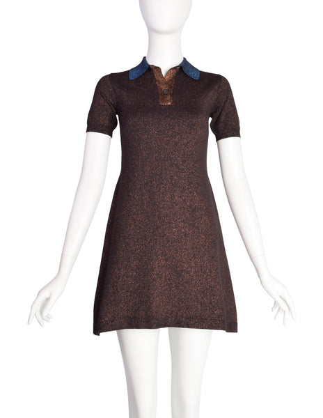 Prada Vintage Blue and Brown Sparkly Polo Mini Dress