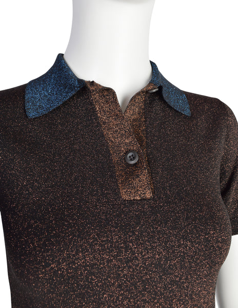 Prada Vintage Blue and Brown Sparkly Polo Mini Dress