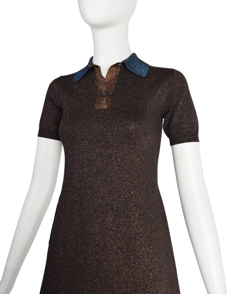 Prada Vintage Blue and Brown Sparkly Polo Mini Dress
