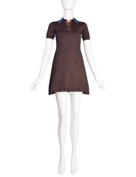 Prada Vintage Blue and Brown Sparkly Polo Mini Dress