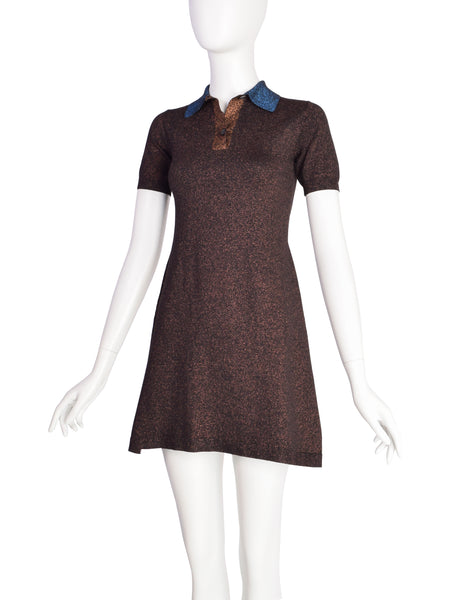 Prada Vintage Blue and Brown Sparkly Polo Mini Dress