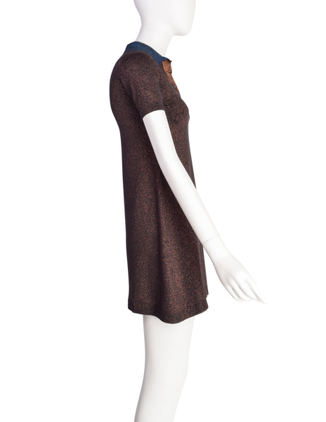 Prada Vintage Blue and Brown Sparkly Polo Mini Dress