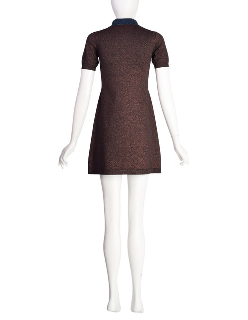 Prada Vintage Blue and Brown Sparkly Polo Mini Dress