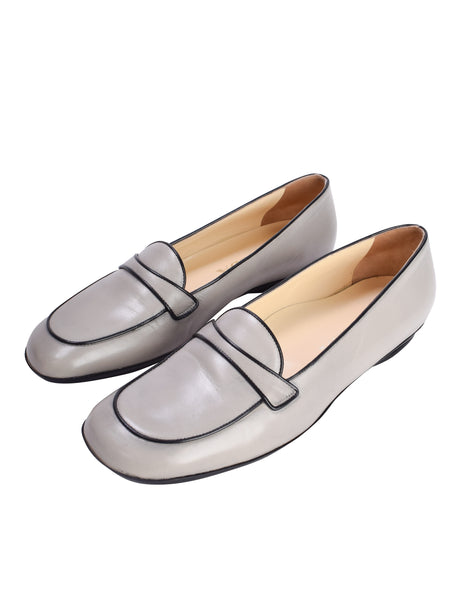 Prada Vintage Early 1990s Grey Leather Loafers