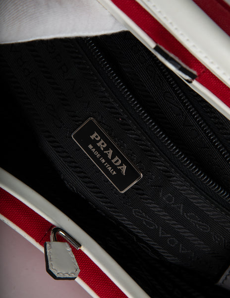 Prada Vintage Red Canvas and White Leather Handbag