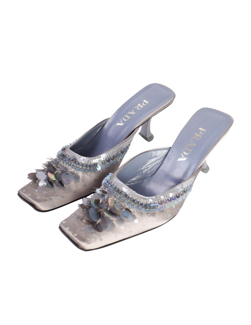 Prada Vintage AW 1999 Grey Blue Satin Paillette Embellished