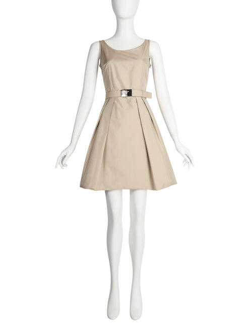 Prada Vintage 2007 Beige Nylon Fit and Flare Mini Dress with Belt – Amarcord Vintage Fashion