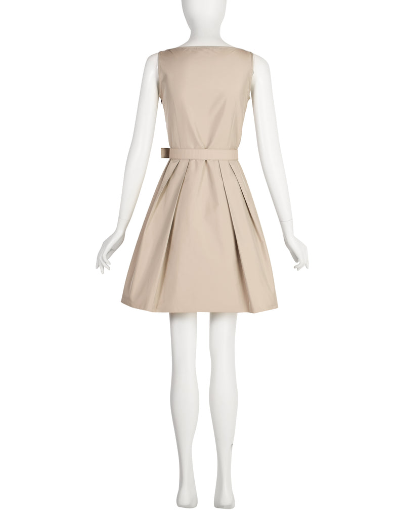 Prada Vintage 2007 Beige Nylon Fit and Flare Mini Dress with Belt – Amarcord Vintage Fashion