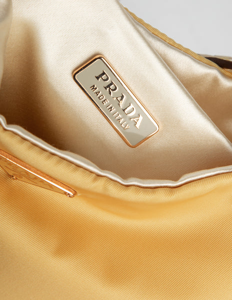 Prada Vintage Yellow Nylon and Rose Gold Chain Evening Bag