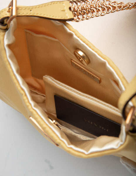 Prada Vintage Yellow Nylon and Rose Gold Chain Evening Bag