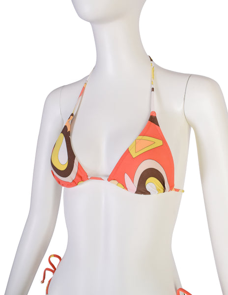 Emilio Pucci Vintage Salmon Brown Yellow Psychedelic Print Two Piece Bikini Swimsuit