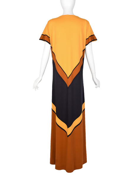 Roberta di Camerino Vintage 1978 Orange & Black Chevron Print Maxi Dress