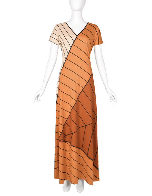 Roberta di Camerino Vintage 1970s Shades of Rust Geometric Print Maxi Dress Roberta di Camerino Vintage 1970s Shades of Rust Geometric Print Maxi Dress
