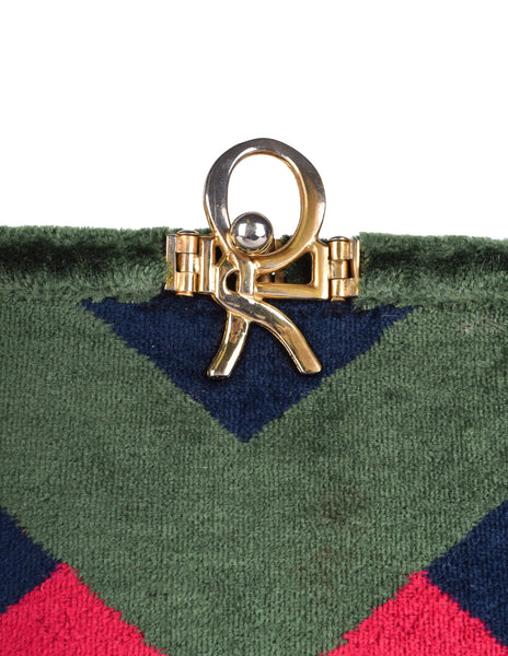 Roberta di Camerino Vintage 1970s Red Blue and Green Geometric Velvet Shoulder Bag