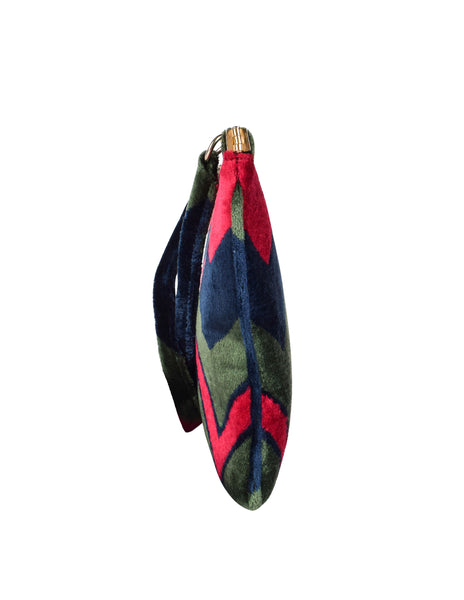 Roberta di Camerino Vintage 1970s Red Blue and Green Geometric Velvet Shoulder Bag
