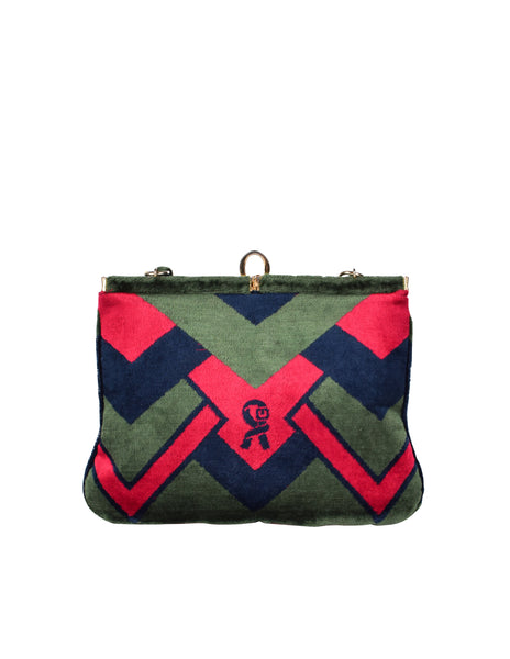 Roberta di Camerino Vintage 1970s Red Blue and Green Geometric Velvet Shoulder Bag