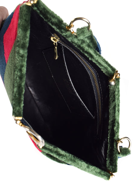 Roberta di Camerino Vintage 1970s Red Blue and Green Geometric Velvet Shoulder Bag