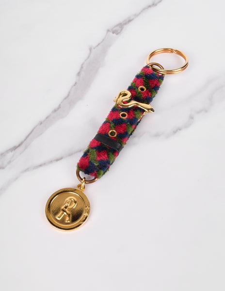 Roberta di Camerino Vintage 1970s Multicolor Velvet Golden Snake R Logo Fob Key Ring